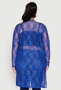Womens Plus Size Lace Duster, Blue, Size 1X