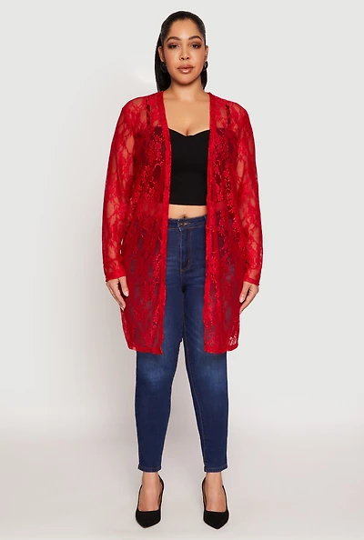 Womens Plus Size Lace Duster, Red, Size 3X