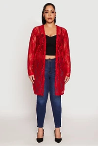 Womens Plus Size Lace Duster, Red, Size 3X