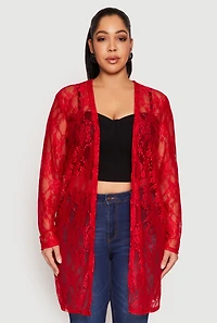 Womens Plus Size Lace Duster, Red, Size 3X