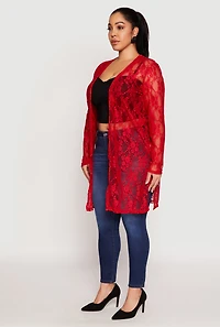 Womens Plus Size Lace Duster, Red, Size 3X