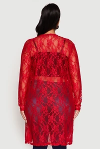 Womens Plus Size Lace Duster, Red, Size 3X