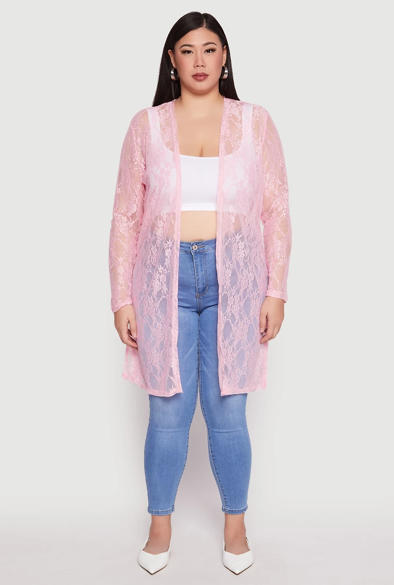 Womens Plus Lace Duster, Pink,