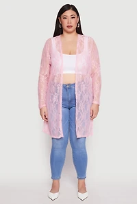 Womens Plus Lace Duster, Pink,