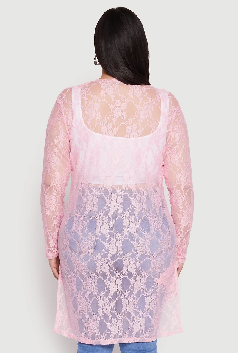 Womens Plus Lace Duster, Pink,