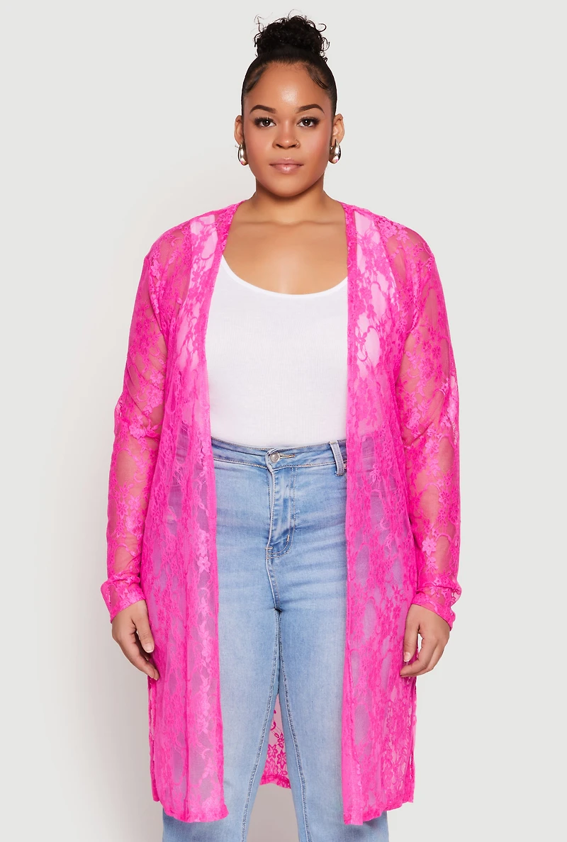 Womens Plus Lace Duster, Pink,