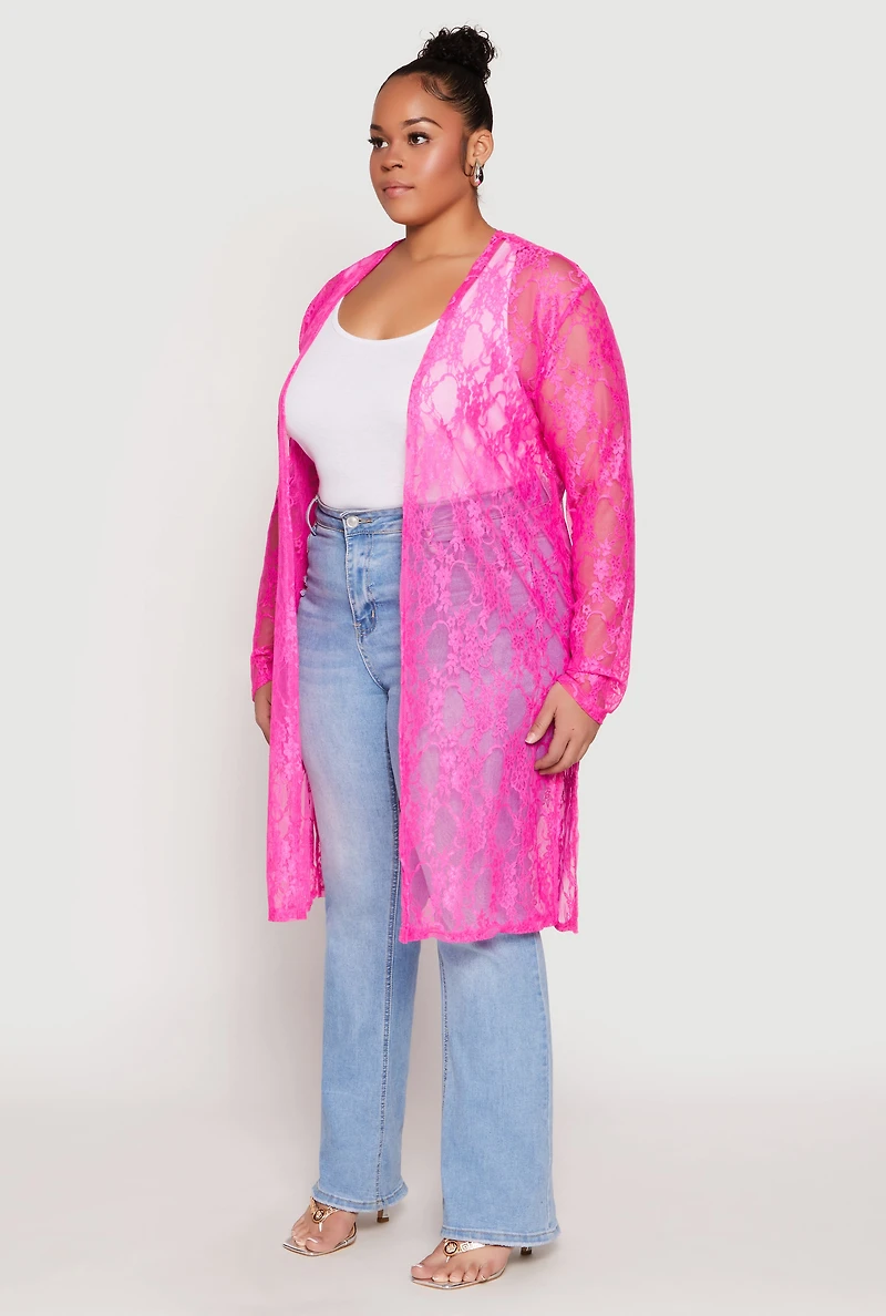 Womens Plus Lace Duster, Pink,
