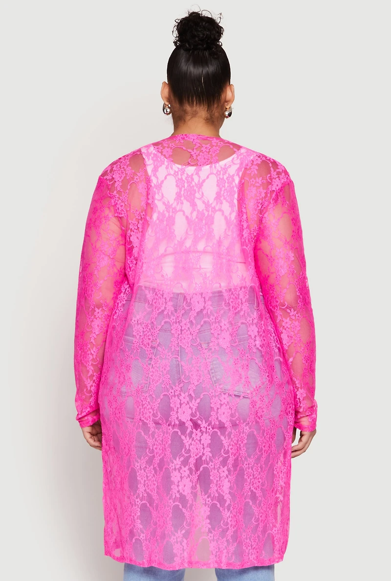 Womens Plus Lace Duster, Pink,