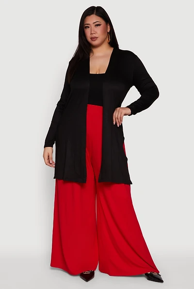 Womens Plus Soft Knit Long Sleeve Duster,