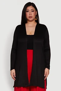 Womens Plus Soft Knit Long Sleeve Duster,