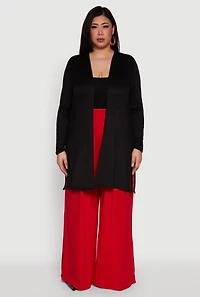 Womens Plus Soft Knit Long Sleeve Duster,