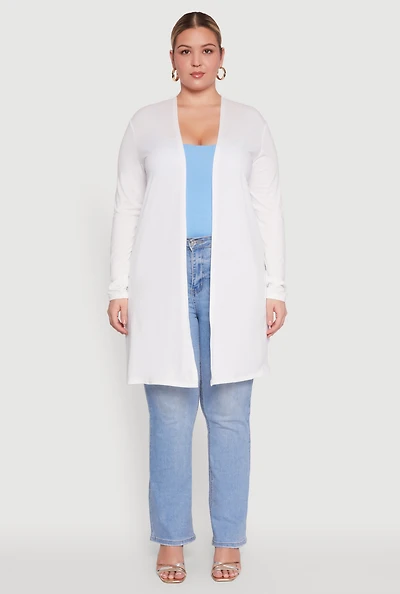 Womens Plus Size Soft Knit Long Sleeve Duster, White, Size 3X