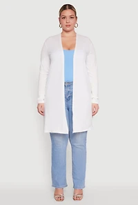 Womens Plus Size Soft Knit Long Sleeve Duster, White, Size 3X