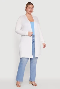 Womens Plus Size Soft Knit Long Sleeve Duster, White, Size 3X