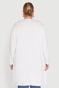 Womens Plus Size Soft Knit Long Sleeve Duster, White, Size 3X