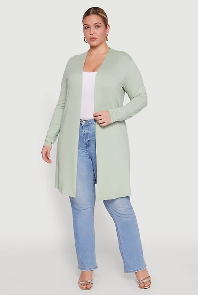 Womens Plus Soft Knit Long Sleeve Duster,