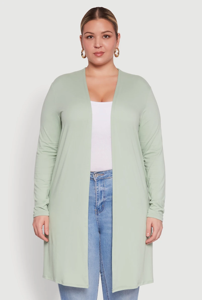 Womens Plus Size Soft Knit Long Sleeve Duster, Green, Size 3X