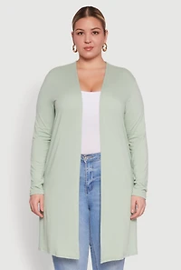 Womens Plus Size Soft Knit Long Sleeve Duster, Green, Size 3X