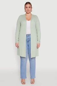Womens Plus Size Soft Knit Long Sleeve Duster, Green, Size 3X