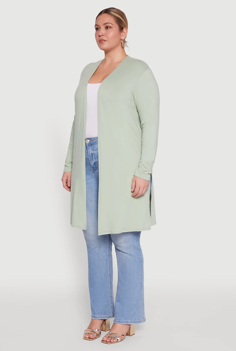 Womens Plus Size Soft Knit Long Sleeve Duster, Green, Size 3X