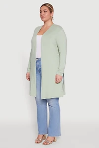 Womens Plus Size Soft Knit Long Sleeve Duster, Green, Size 3X