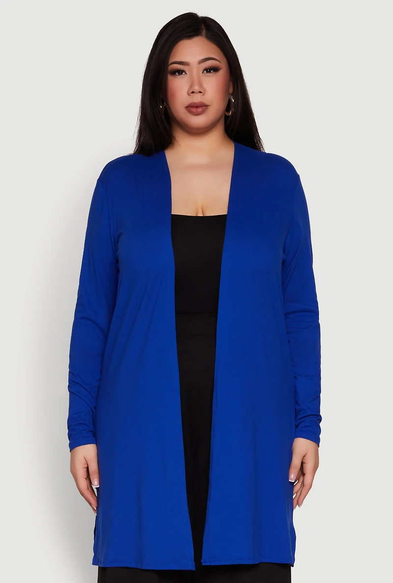 Womens Plus Size Soft Knit Long Sleeve Duster, Blue, Size 1X