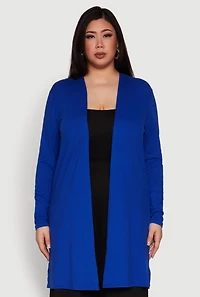 Womens Plus Size Soft Knit Long Sleeve Duster, Blue, Size 1X