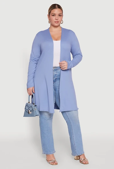 Womens Plus Soft Knit Long Sleeve Duster,