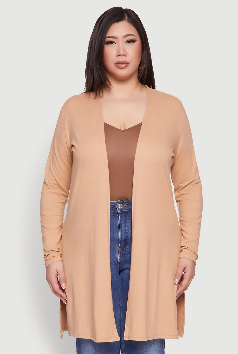 Womens Plus Soft Knit Long Sleeve Duster,