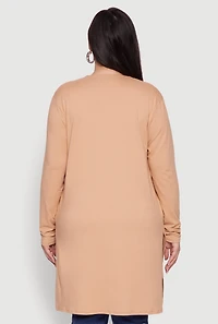 Womens Plus Size Soft Knit Long Sleeve Duster, Beige, Size 2X