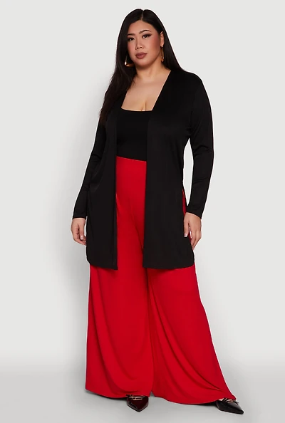 Plus Rib Knit Long Sleeve Duster