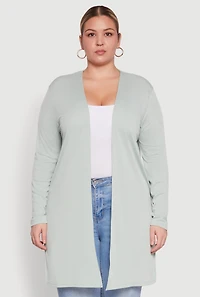 Womens Plus Size Rib Knit Long Sleeve Duster, Green, Size 1X
