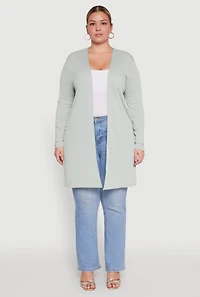 Womens Plus Size Rib Knit Long Sleeve Duster, Green, Size 1X