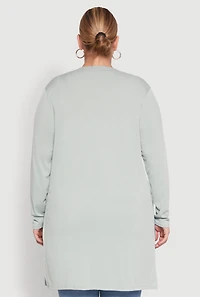 Womens Plus Size Rib Knit Long Sleeve Duster, Green, Size 1X