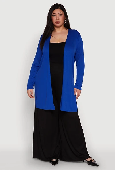 Womens Plus Rib Knit Long Sleeve Duster,
