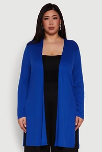 Womens Plus Size Rib Knit Long Sleeve Duster, Blue, Size 3X