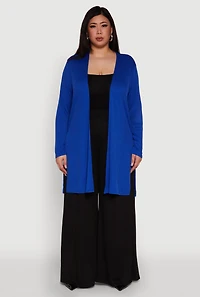 Womens Plus Size Rib Knit Long Sleeve Duster, Blue, Size 3X