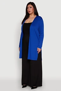 Womens Plus Size Rib Knit Long Sleeve Duster, Blue, Size 3X