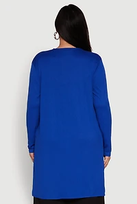 Womens Plus Size Rib Knit Long Sleeve Duster, Blue, Size 3X