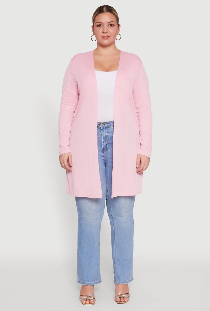 Plus Rib Knit Long Sleeve Duster