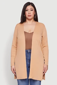 Womens Plus Rib Knit Long Sleeve Duster,
