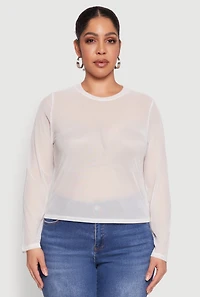 Womens Plus Size Mesh Long Sleeve Top, White, Size 2X