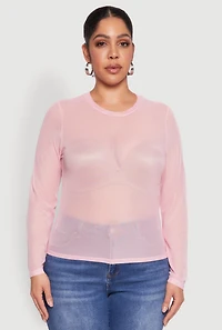 Womens Plus Mesh Long Sleeve Top, 1X
