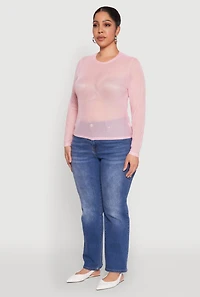 Womens Plus Mesh Long Sleeve Top, 1X
