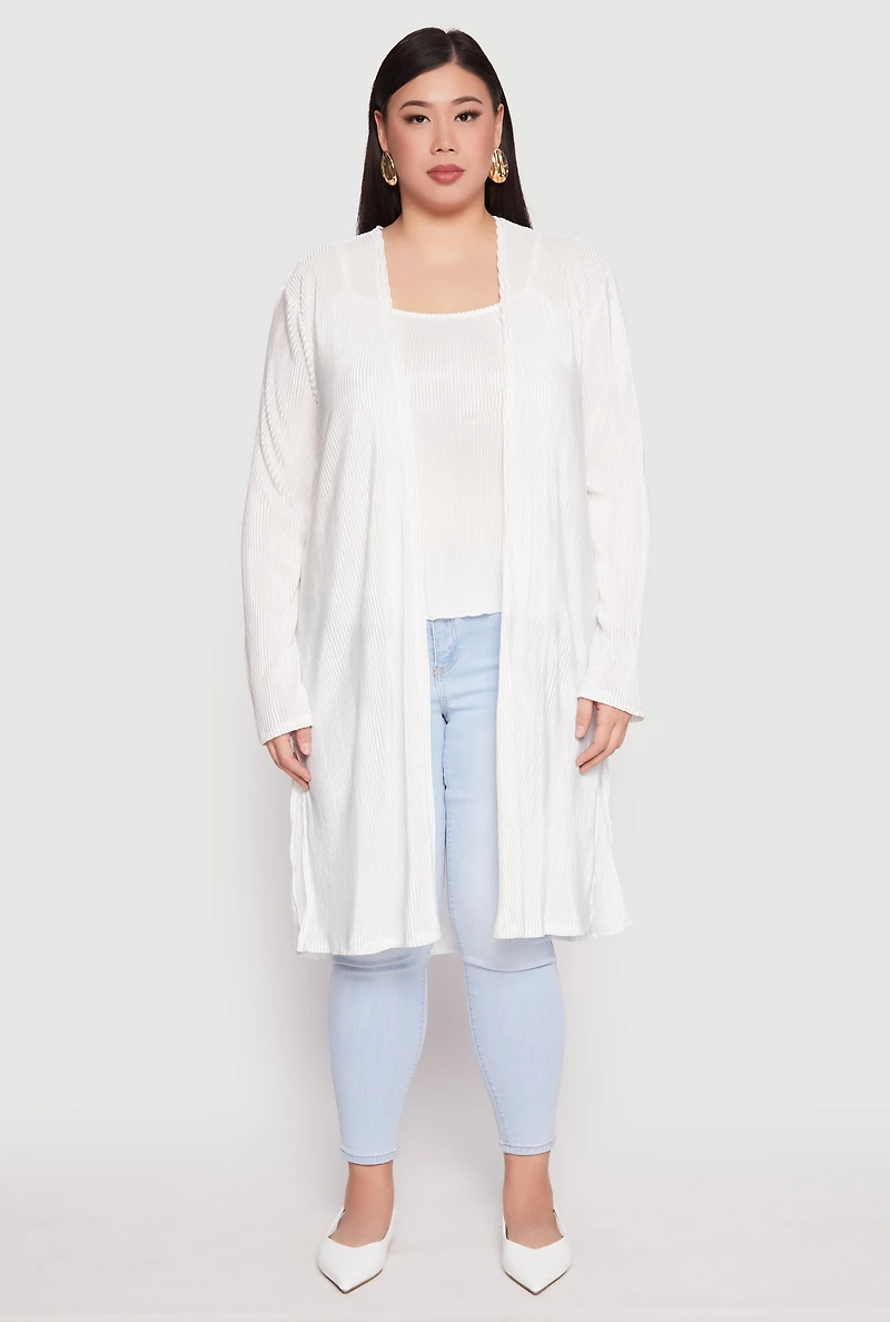 Womens Plus Size Plisse Duster, White, Size 1X