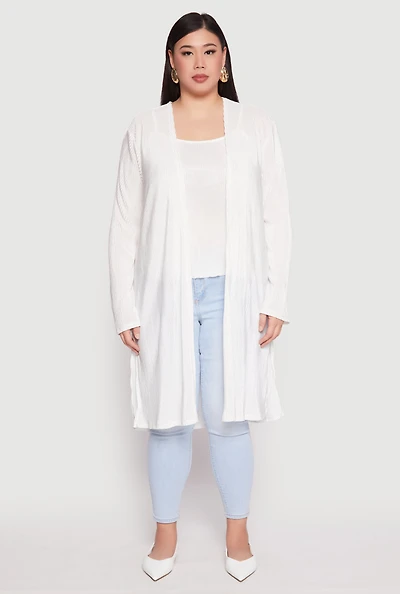 Womens Plus Size Plisse Duster, White, Size 1X