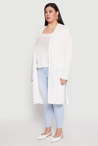 Womens Plus Size Plisse Duster, White, Size 1X
