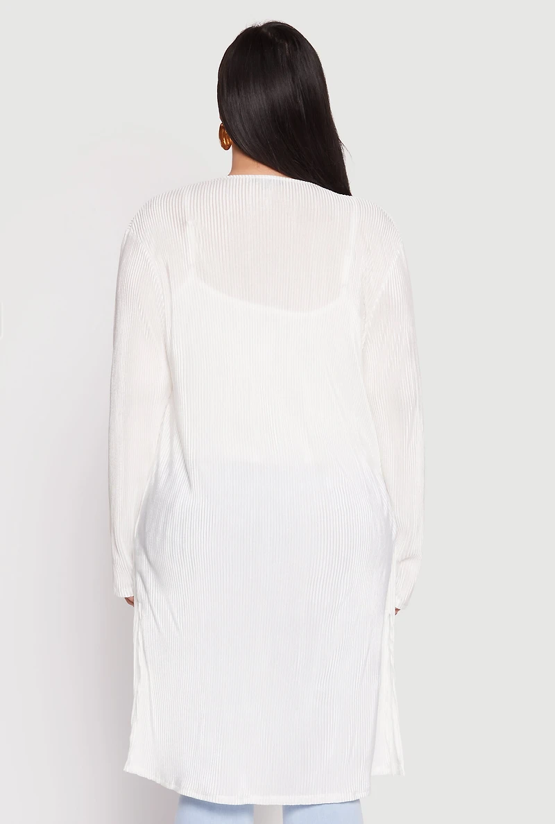 Womens Plus Size Plisse Duster, White, Size 1X