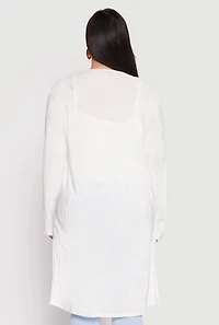 Womens Plus Size Plisse Duster, White, Size 1X