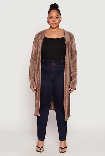 Womens Plus Size Plisse Duster, Brown, Size 1X